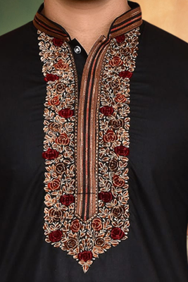 Art silk black embroidery kurta patiyala for men's 4