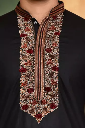 Art silk black embroidery kurta patiyala for men's