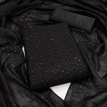 Zeepkart black chanderi embroidered unstitched dressmaterials 3 pair top bottom dupptaa 1