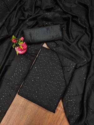 Zeepkart black chanderi embroidered unstitched dressmaterials 3 pair top bottom dupptaa 2