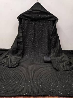 Zeepkart black chanderi embroidered unstitched dressmaterials 3 pair top bottom dupptaa 3