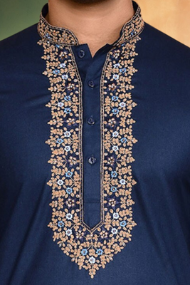Navy blue art silk embroidery kurta patiyala indian ethnic wear for men's 4