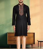 Black art silk kurta pant indian traditional ethnic wear for men's