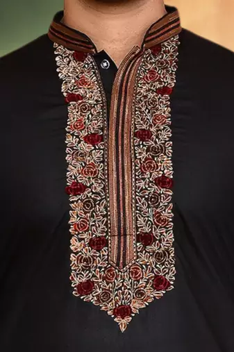 Black art silk kurta pant indian traditional ethnic wear for men's