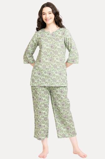 Vyomtara women's green & grey comfort pajama set - relax in style