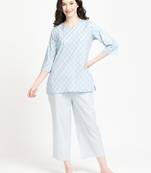 Vyomtara women's elegant ice blue & white kurta pajama set
