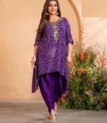 Purple Silk Bandhani Kaftan & Dhoti Mirror Work Full Stitched Punjabi Salwar Suit