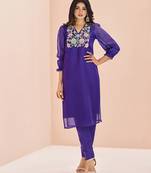Vibrant purple floral embroidered organza kurta set