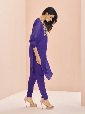 Vibrant purple floral embroidered organza kurta set 2