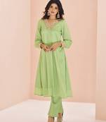 Light green embellished chinon kurta set