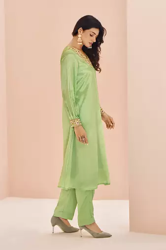 Light green embellished chinon kurta set