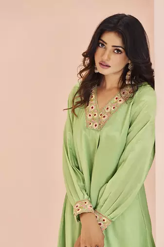 Light green embellished chinon kurta set