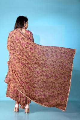 Brown georgette printed graceful partyweaar gown with dupatta 2
