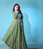 Green georgette printed graceful partyweaar gown with dupatta