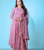 Purple georgette designer printed graceful partyweaar gown with dupatta