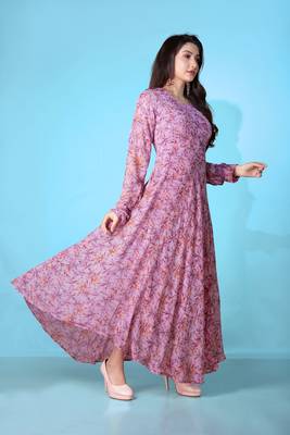 Purple georgette printed graceful partyweaar gown with dupatta 5