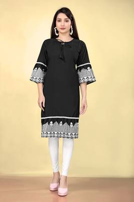 Black cotton fabric thread embroidery work kurti for formal looks 1