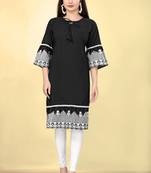 Black cotton fabric thread embroidery work kurti for formal looks