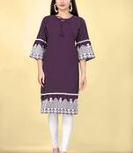 Purple cotton fabric thread embroidery work kurti for formal looks