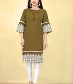 Green cotton fabric thread embroidery work kurti for formal looks