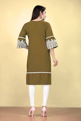Green cotton fabric thread embroidery work kurti for formal looks 2