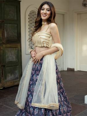 Blue Art Silk Fabric Digital Printed With Gota Patti Work Lehenga Choli 4