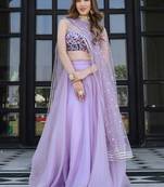 Lavender Organza Net Fabric Gota Patti With Thread And Sequance Embroidery Work Lehenga Choli