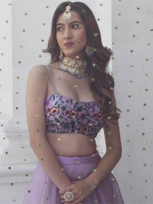 Lavender Organza Net Fabric Gota Patti With Thread And Sequance Embroidery Work Lehenga Choli 3