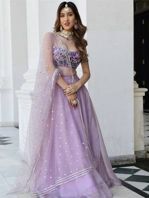 Lavender Organza Net Fabric Gota Patti With Thread And Sequance Embroidery Work Lehenga Choli 4