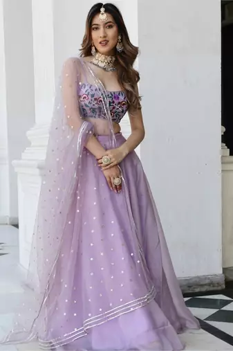 Lavender Organza Net Fabric Gota Patti With Thread And Sequance Embroidery Work Lehenga Choli