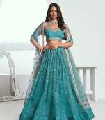 Rama Butterfly Net Cotton Thread And Sequence Embroidery Work Ceremonial Lehenga Choli