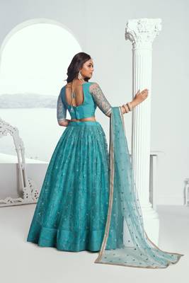 Rama Butterfly Net Cotton Thread And Sequence Embroidery Work Ceremonial Lehenga Choli 2