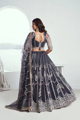 Dark Grey Butterfly Net Cotton Thread And Sequance Embroidery Work Ceremonial Lehenga Choli 2