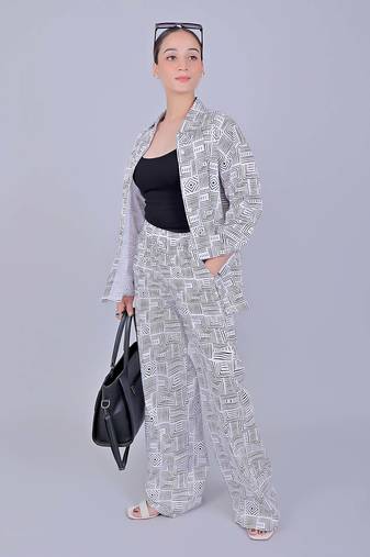 Women's printed co-ord set black and white zig zag
