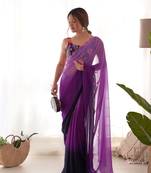 Purple faux georgette bollywood style padding saree with embroidery work