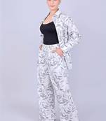 Women's printed co-ord set white leaf