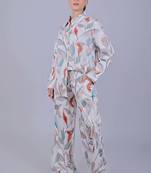 Women's printed co-ord set white orange leaf