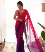 Red faux georgette bollywood style padding saree with embroidery work