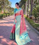 Pink tissue silk weaving jari designer ethnic traditional saree