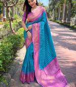 Sky blue soft silk weaving jari designer graceful traditional saree