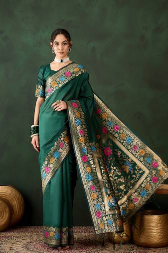 Green silk Woven jacquard designer traditional rich saree