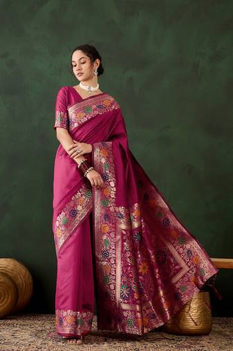 Pink silk Woven jacquard designer traditional rich saree