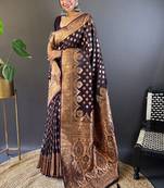 Purple banarasi satin silk weaving jari designer ethnic graceful saree