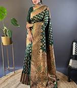 Green banarasi satin silk weaving jari designer ethnic graceful saree