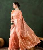 Orange poly cotton Woven graceful ethnic partywear saree