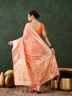 Orange poly cotton Woven graceful ethnic partywear saree 2