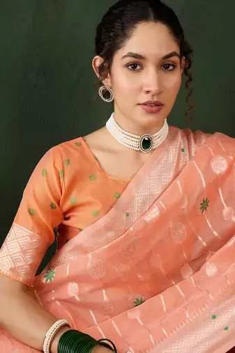 Orange poly cotton Woven graceful ethnic partywear saree