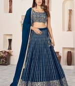 Blue Zari Sequins Embroidered Indian wedding lehenga dress