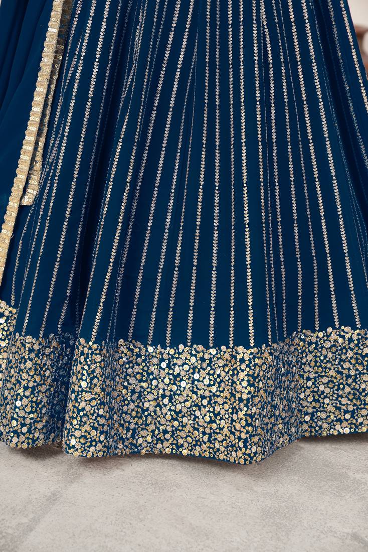 Blue Zari Sequins Embroidered Indian wedding lehenga dress