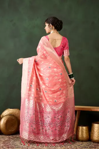 Peach poly cotton Woven graceful ethnic partywear saree